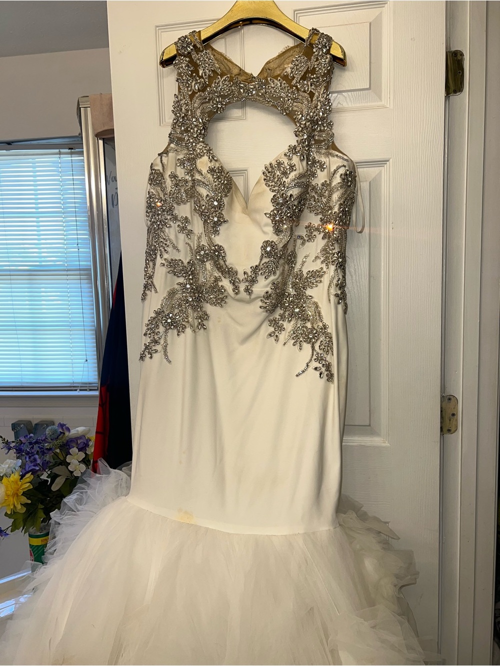 Embellished White Mermaid Custom Pantora Bridal Wedding Dress